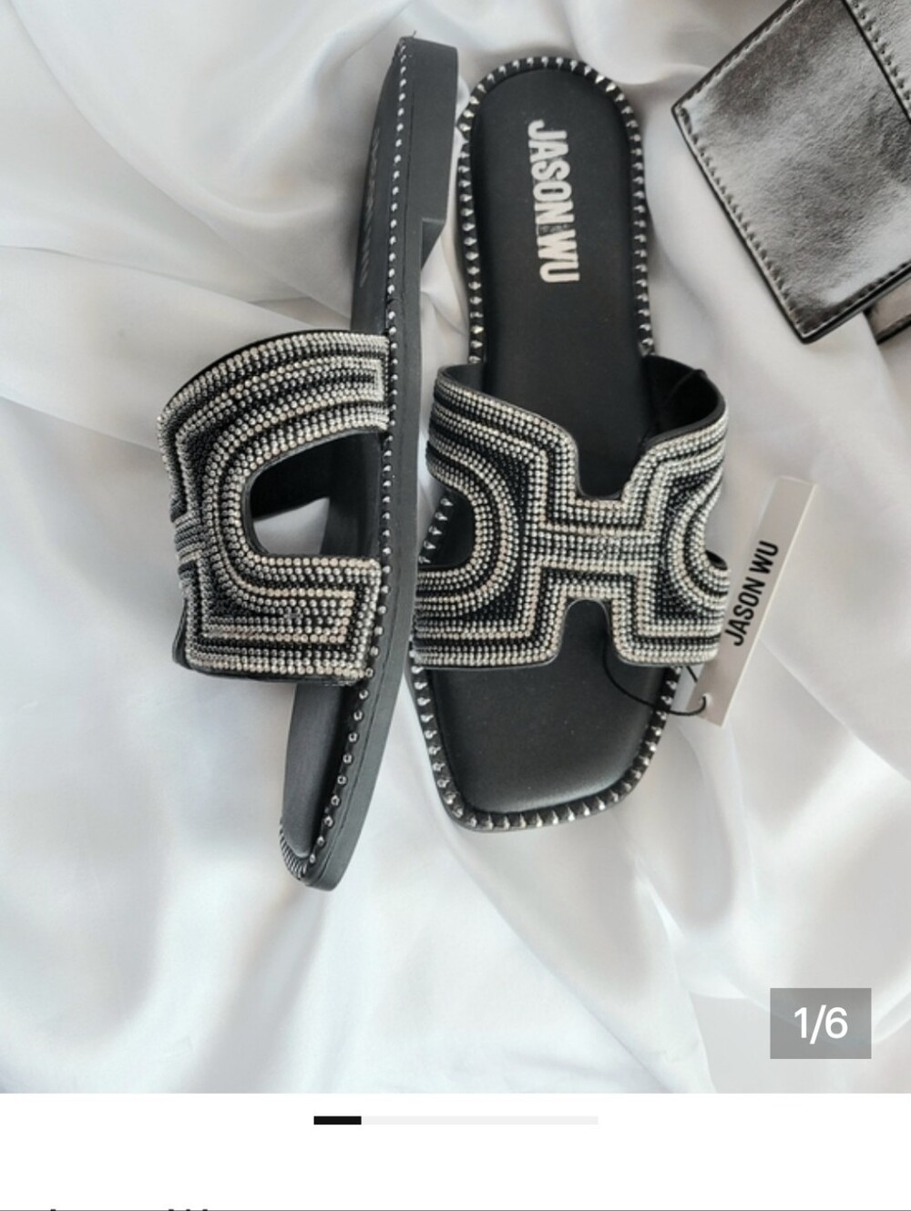 Jason Wu Black Beaded Slide Sandals with Silver Accents